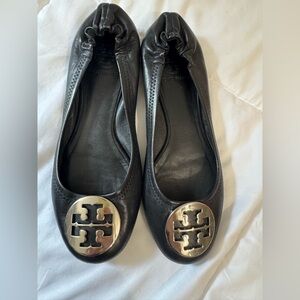 Tory Burch NAVY flats with SILVER Hardware